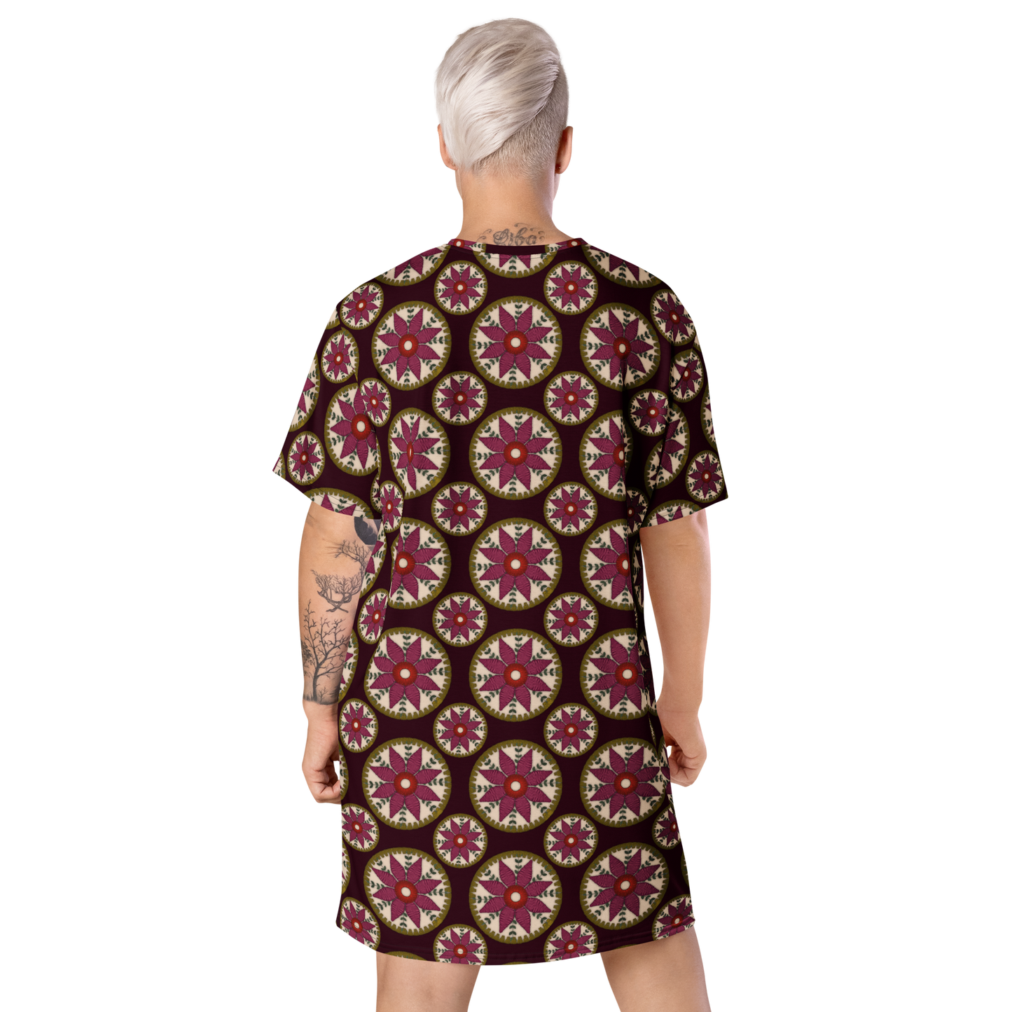 T-shirt Dress With Floral Embroidery Print