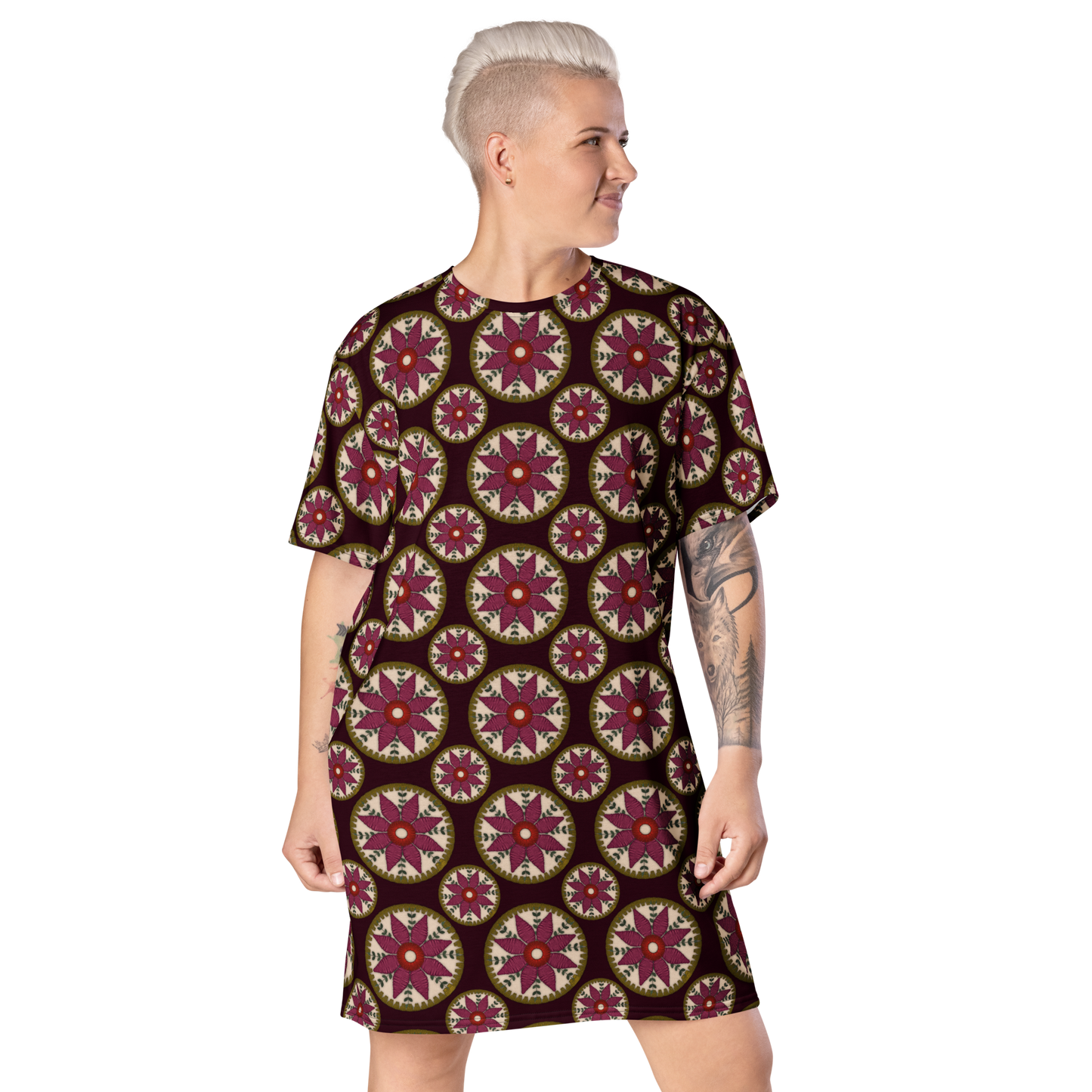 T-shirt Dress With Floral Embroidery Print