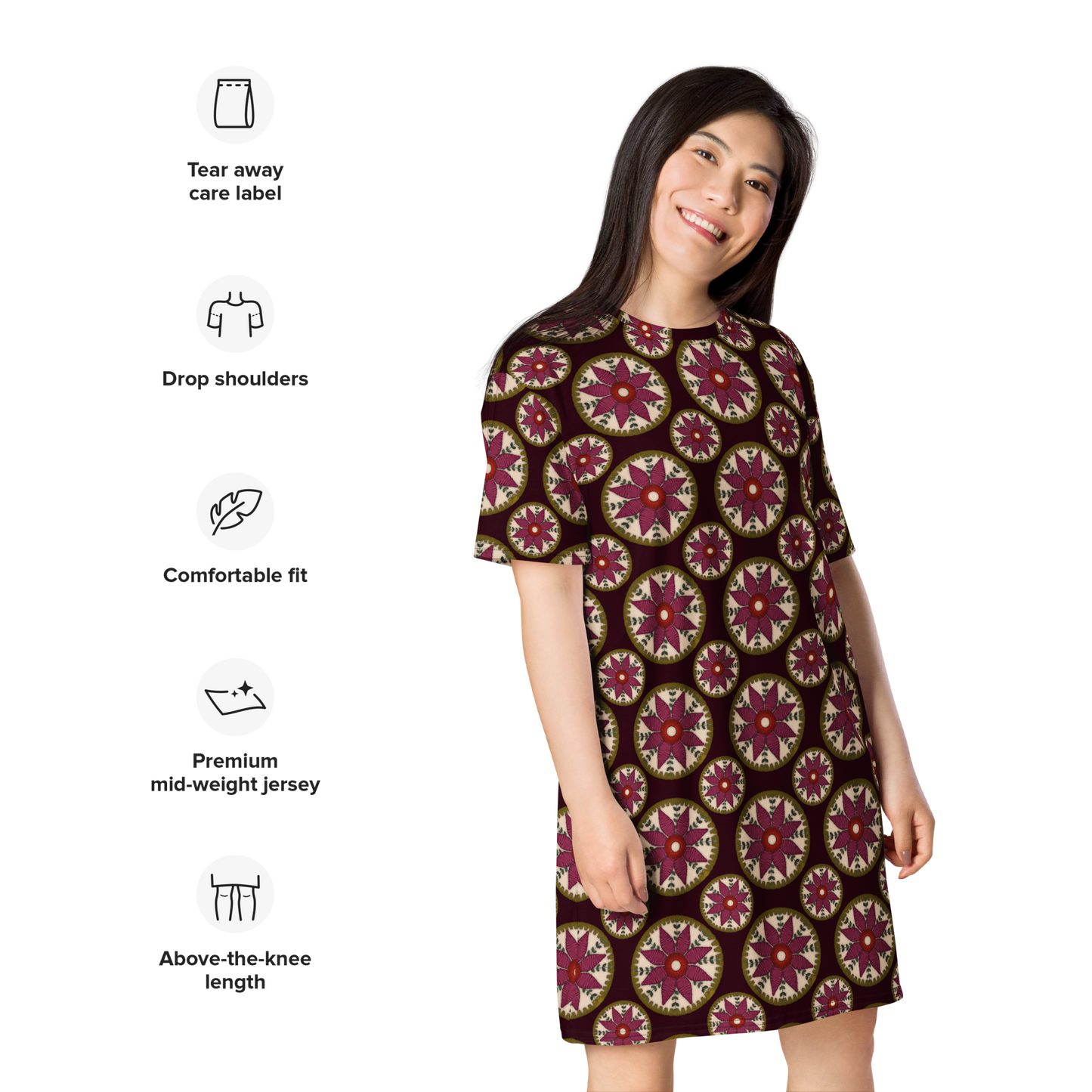 T-shirt Dress With Floral Embroidery Print