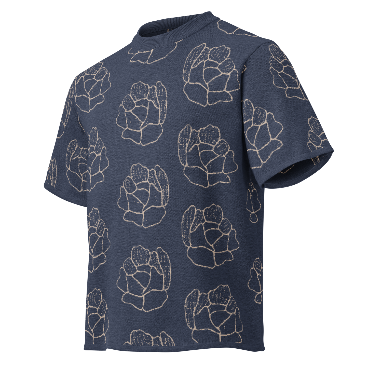 Camiseta streetwear de punto floral azul oscuro para hombre de la tienda de ropa Sanper Studio