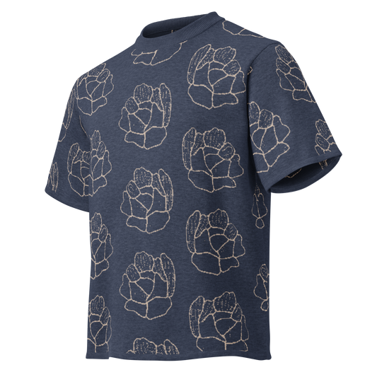 Camiseta streetwear de punto floral azul oscuro para hombre de la tienda de ropa Sanper Studio