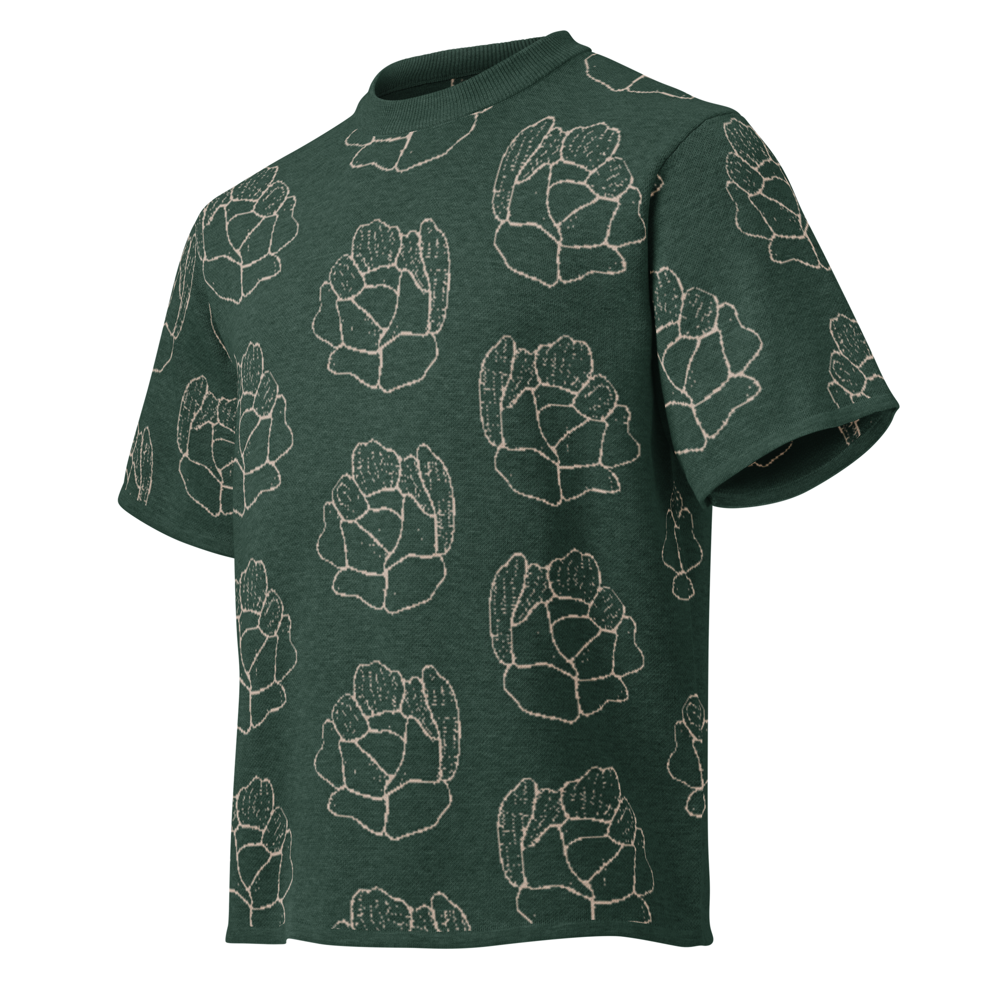 Camiseta streetwear de punto floral verde oscuro para hombre de la tienda de ropa Sanper Studio