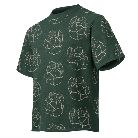 Camiseta streetwear de punto floral verde oscuro para hombre de la tienda de ropa Sanper Studio