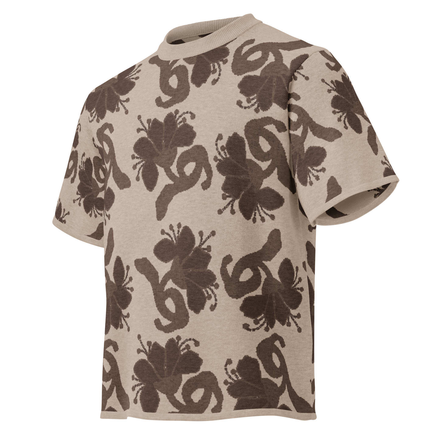 Camiseta streetwear de Sanper Studio con estampado floral y tonos café