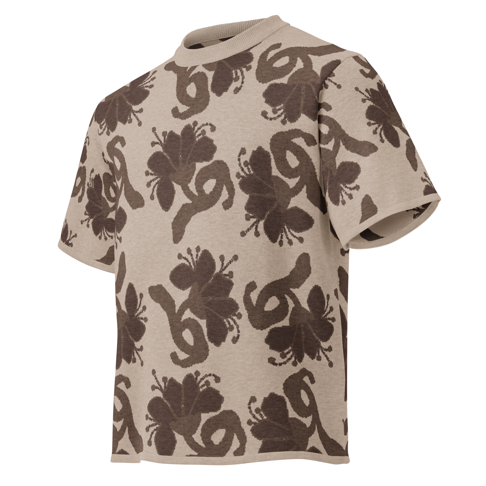 Camiseta streetwear de Sanper Studio con estampado floral y tonos café